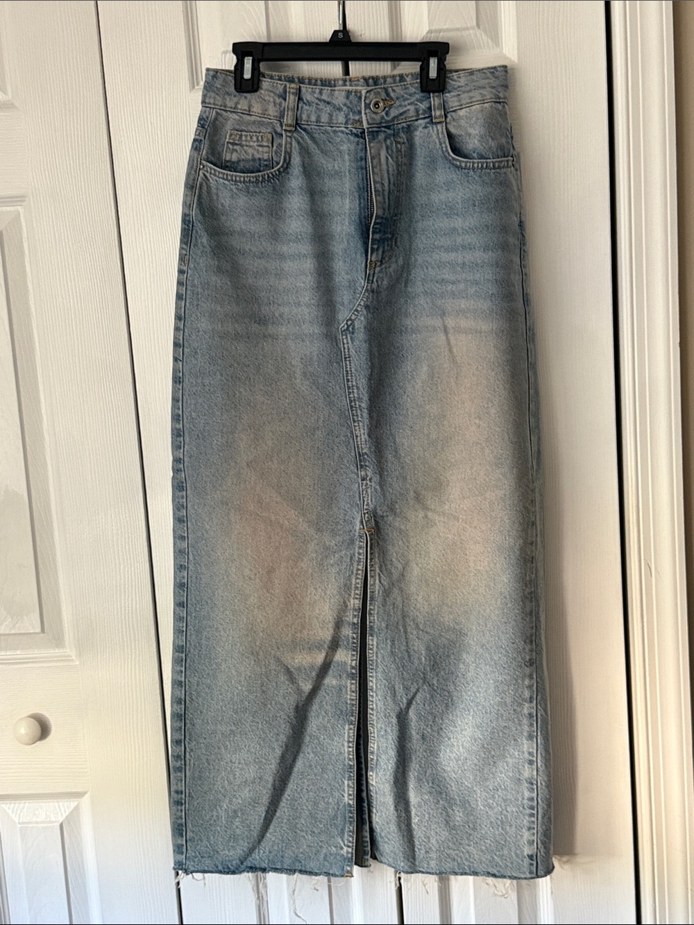 Zara Light Blue Denim Maxi Skirt with Center Front Slit. Never worn